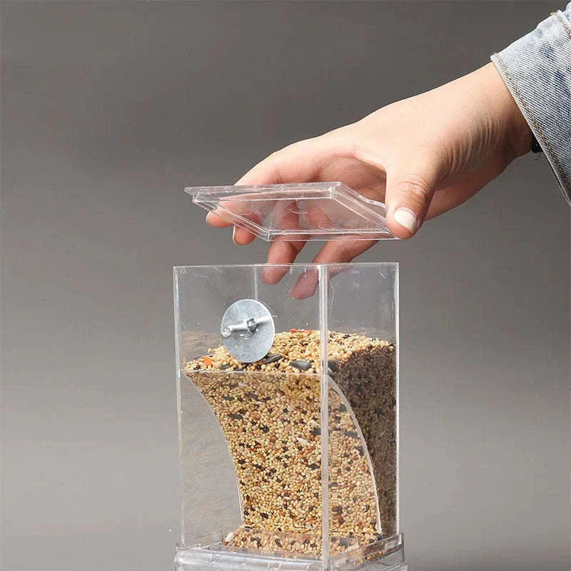 Automatic Parrot Bird Feeder Spill‑Proof Acrylic Seed Dispenser-Transparent G3309A