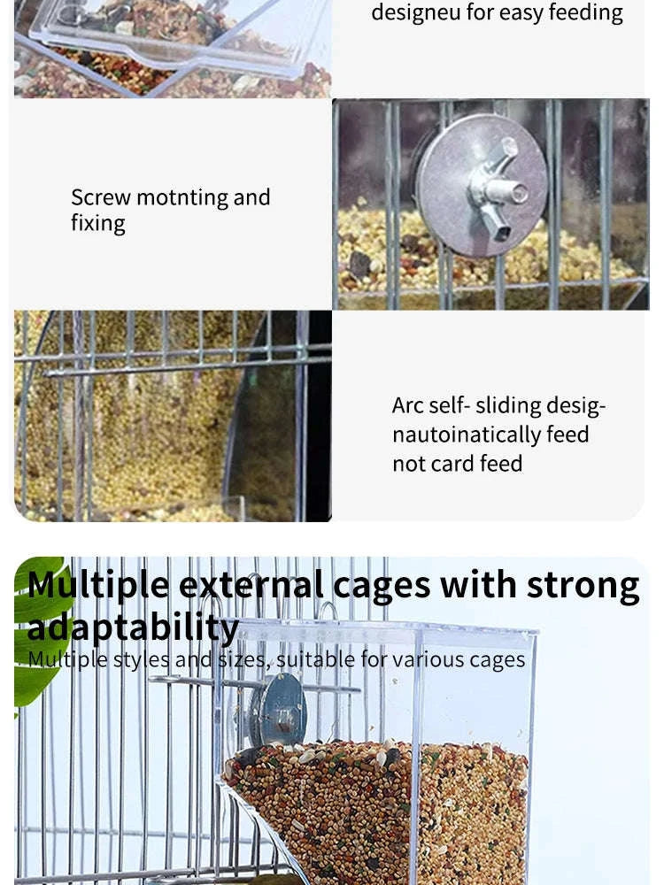 Automatic Parrot Bird Feeder Spill‑Proof Acrylic Seed Dispenser-Transparent G3309A