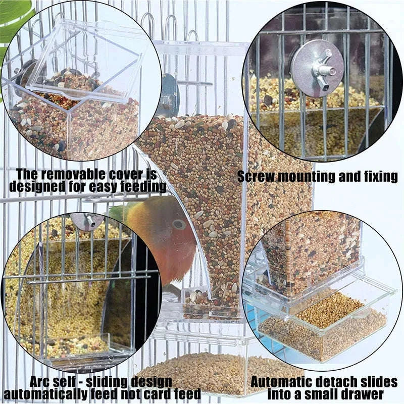 Automatic Parrot Bird Feeder Spill‑Proof Acrylic Seed Dispenser-Transparent G3309A