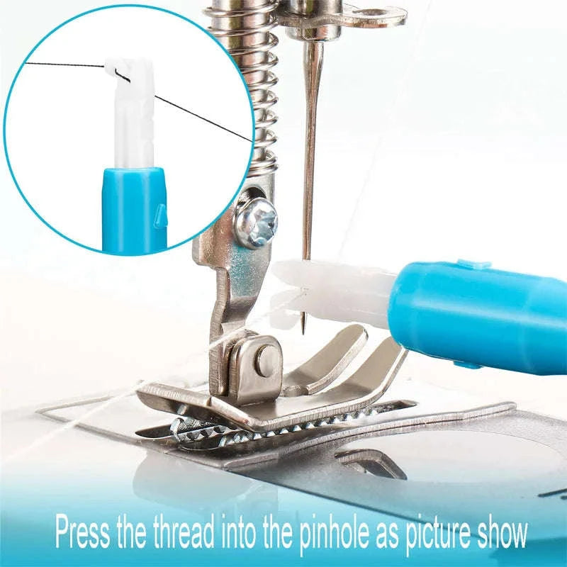 Automatic Sewing Needle Threader Tool with Needle Inserter-United States / Blue