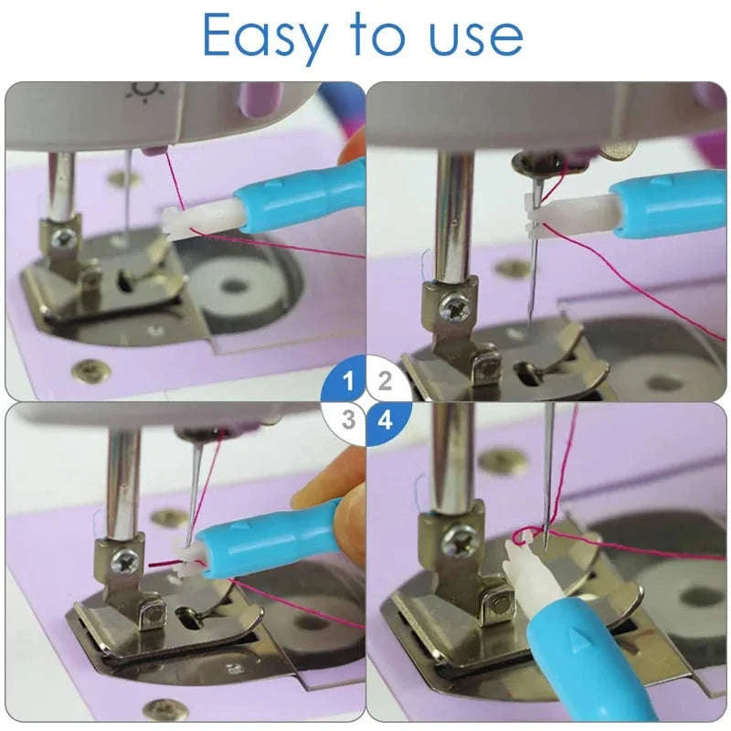 Automatic Sewing Needle Threader Tool with Needle Inserter-United States / Blue