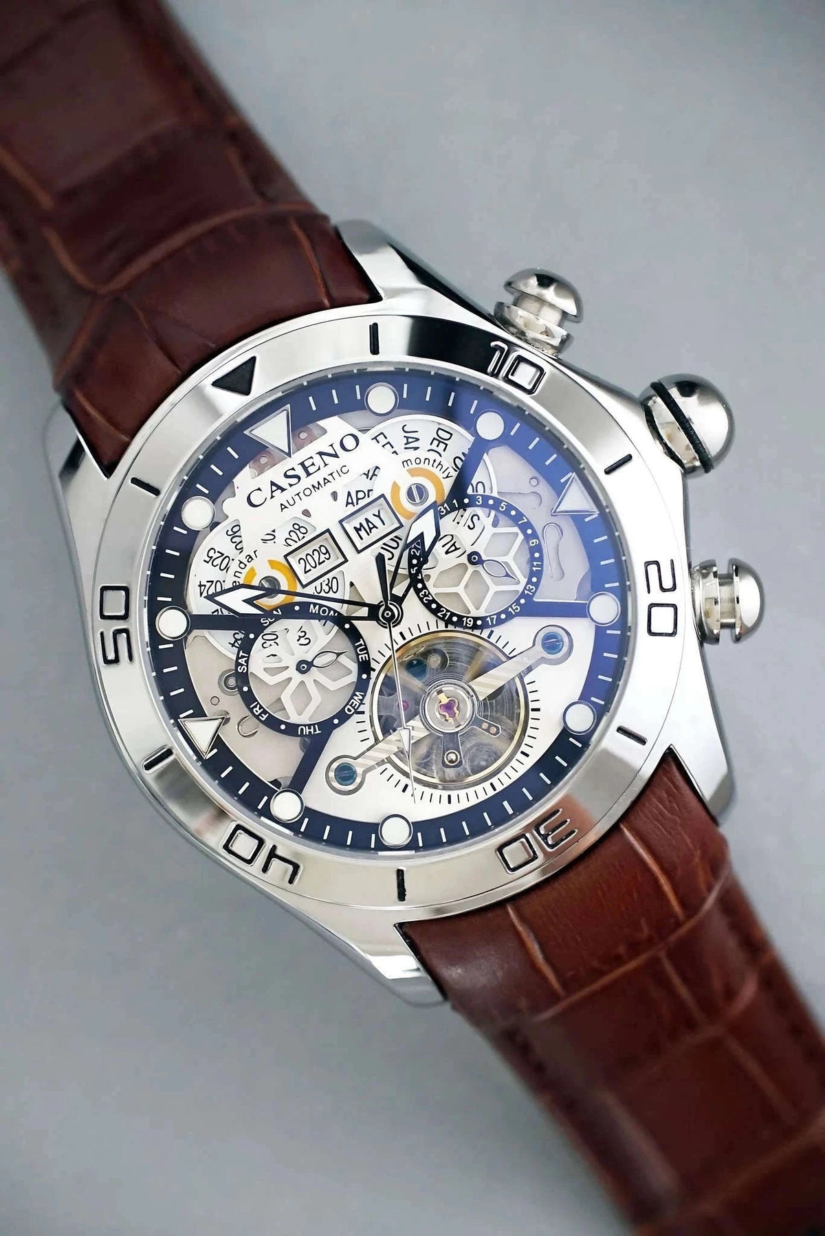 Automatic Skeleton Tourbillon Mechanical Watch with Leather Strap-Black Black Black