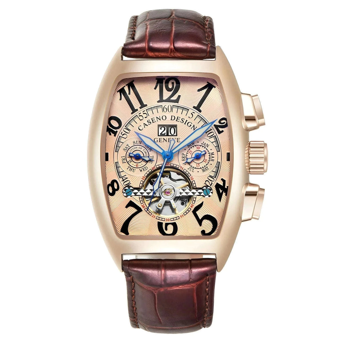 Automatic Skeleton Tourbillon Watch with Calendar and Luminous Dial-BLACK WHITE BLACK / China Mainland