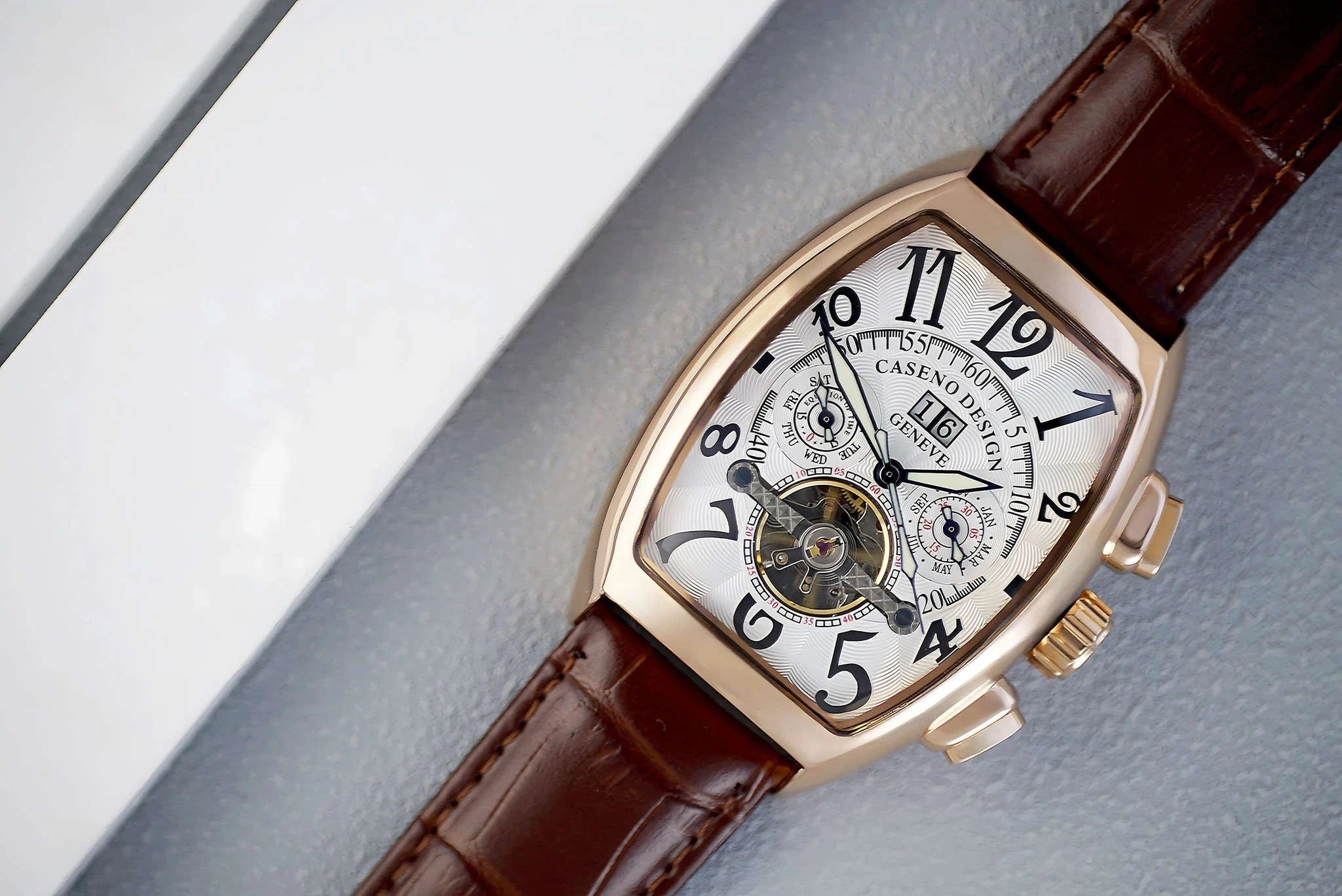 Automatic Skeleton Tourbillon Watch with Calendar and Luminous Dial-BLACK WHITE BLACK / China Mainland