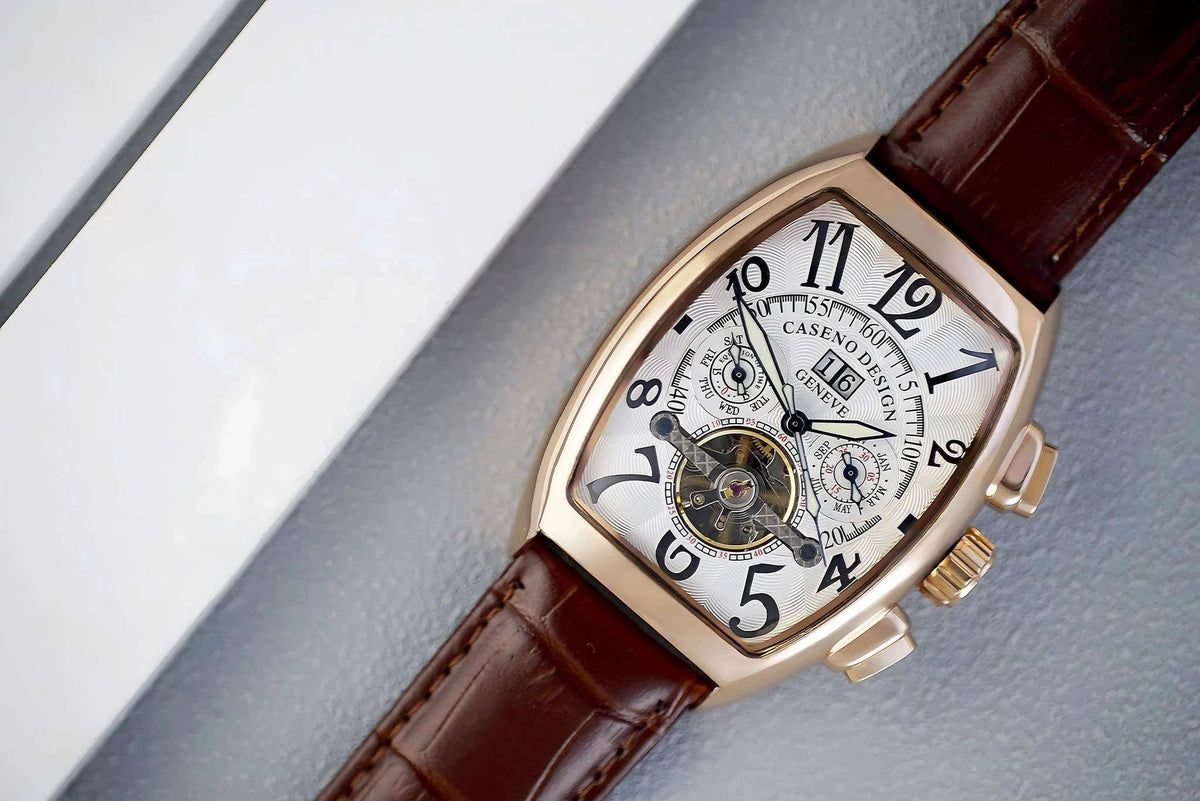 Automatic Skeleton Tourbillon Watch with Calendar and Luminous Dial-BLACK WHITE BLACK / China Mainland