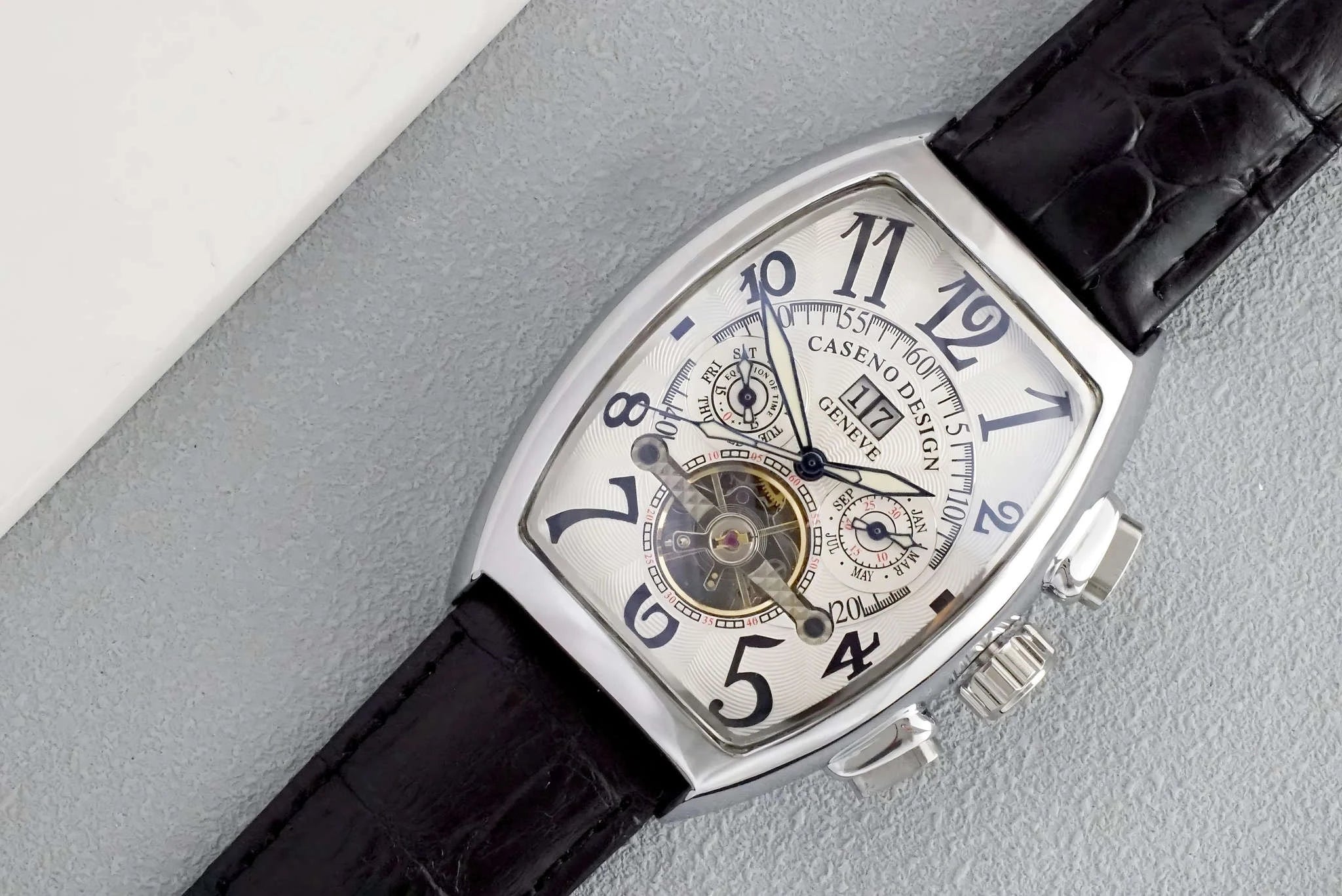 Automatic Skeleton Tourbillon Watch with Calendar and Luminous Dial-BLACK WHITE BLACK / China Mainland