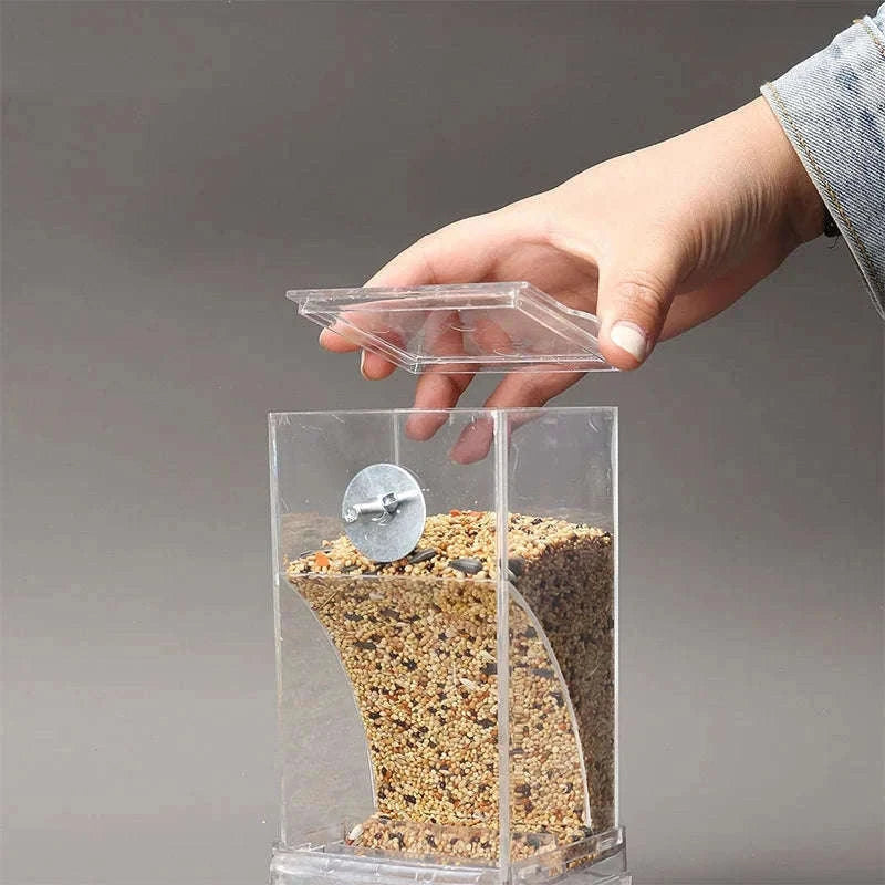 Automatic Spill-Proof Parrot Bird Feeder with Clear Acrylic-White