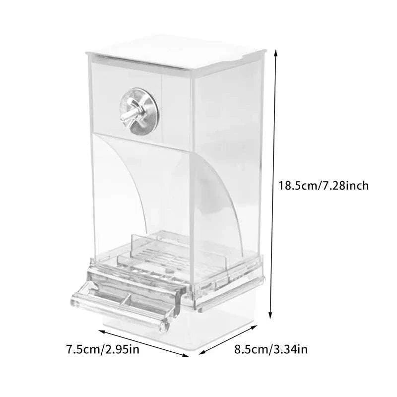 Automatic Spill-Proof Parrot Bird Feeder with Clear Acrylic-White