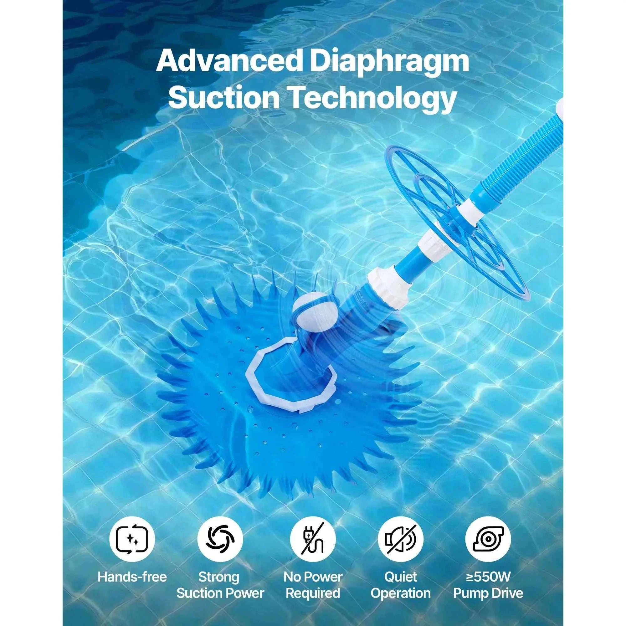 Automatic Suction Pool Cleaner with 12 Hoses for Pools Up to 20 x 35 ft-33ft / United States