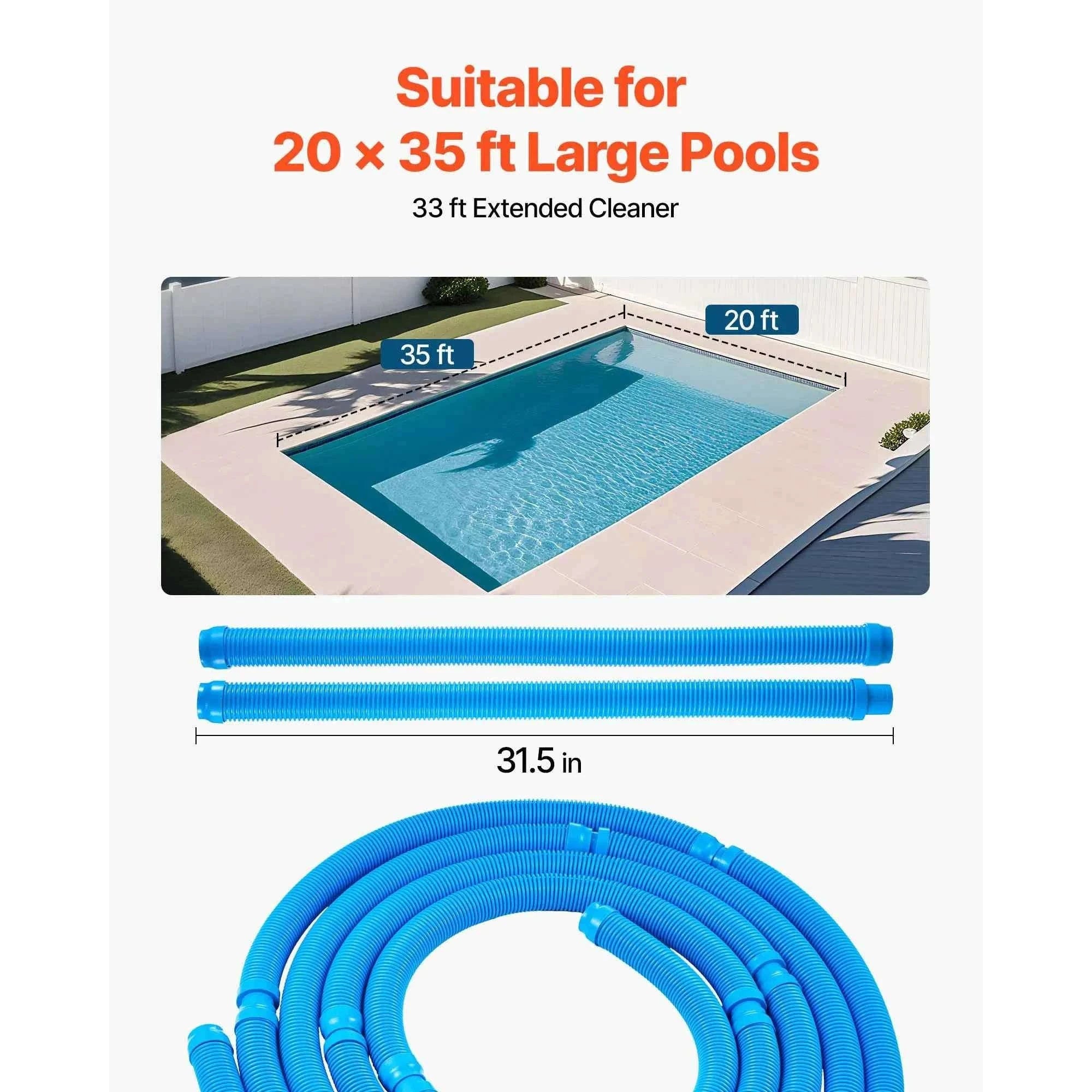 Automatic Suction Pool Cleaner with 12 Hoses for Pools Up to 20 x 35 ft-33ft / United States