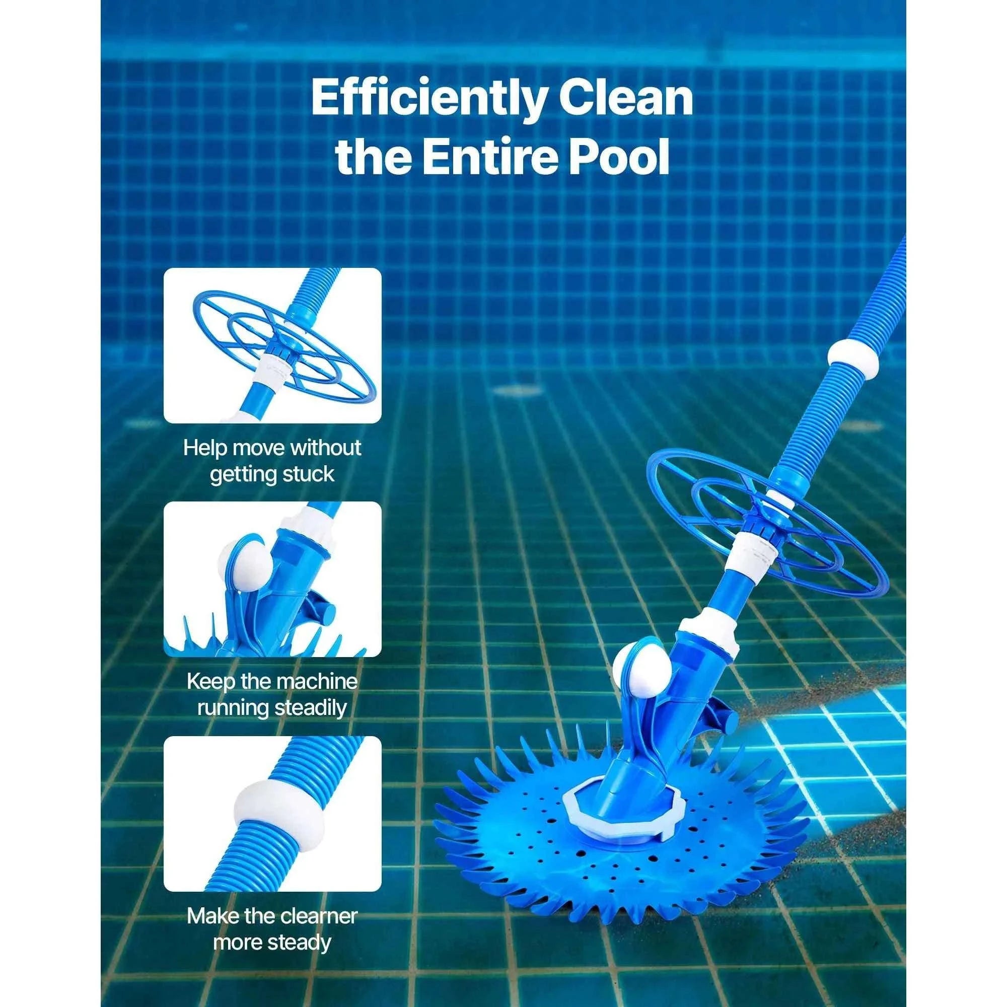 Automatic Suction Pool Cleaner with 12 Hoses for Pools Up to 20 x 35 ft-33ft / United States