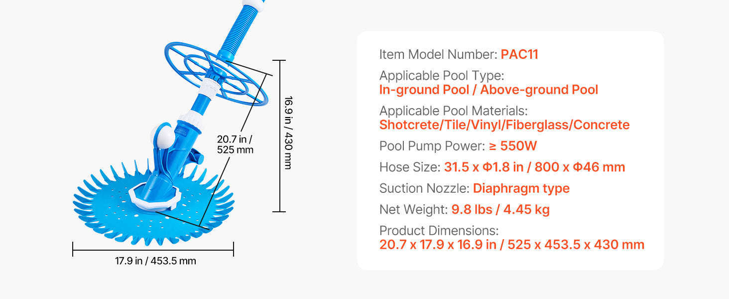 Automatic Suction Pool Cleaner with 12 Hoses for Pools Up to 20 x 35 ft-33ft / United States