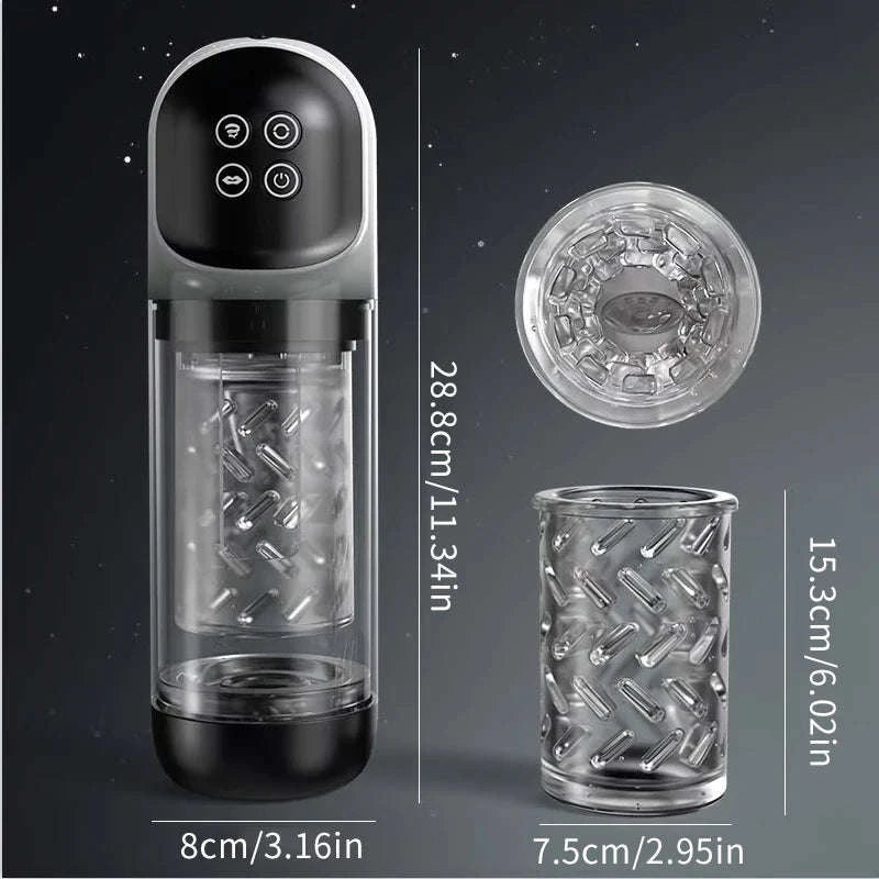 Automatic Thrusting Male Masturbator with Rotating and Licking Functions-Grey With Box
