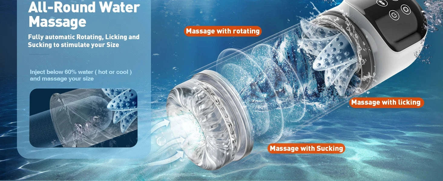 Automatic Thrusting Male Masturbator with Rotating and Licking Functions-Grey With Box