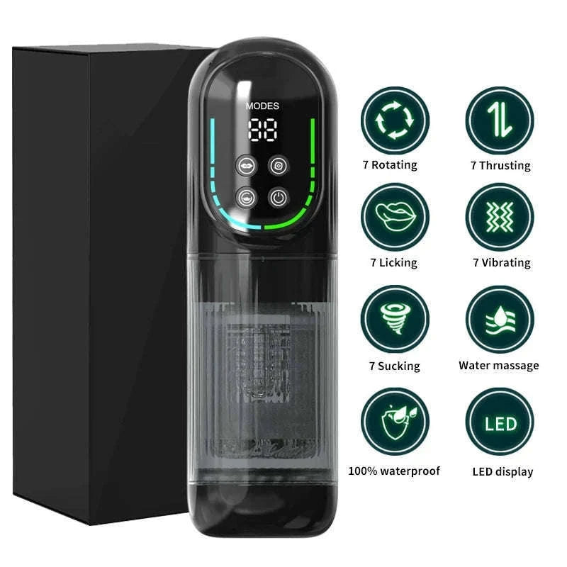 Automatic Thrusting Male Masturbator with Rotating & Licking-Grey With Box