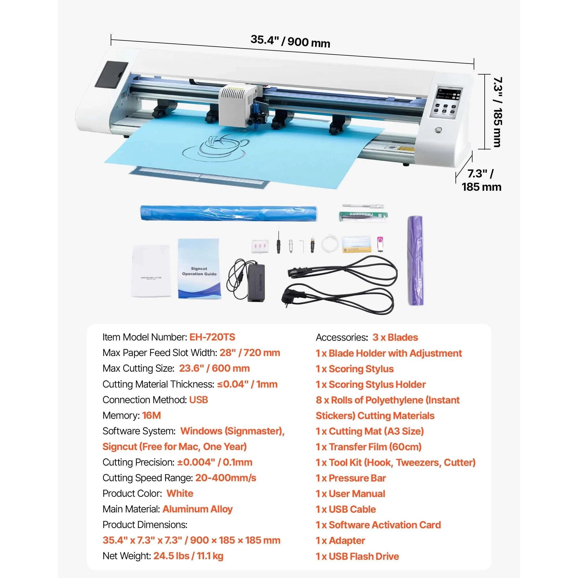 Automatic Vinyl Cutter Machine with Edge Detection & Design Software-23.6in 600mm / United States