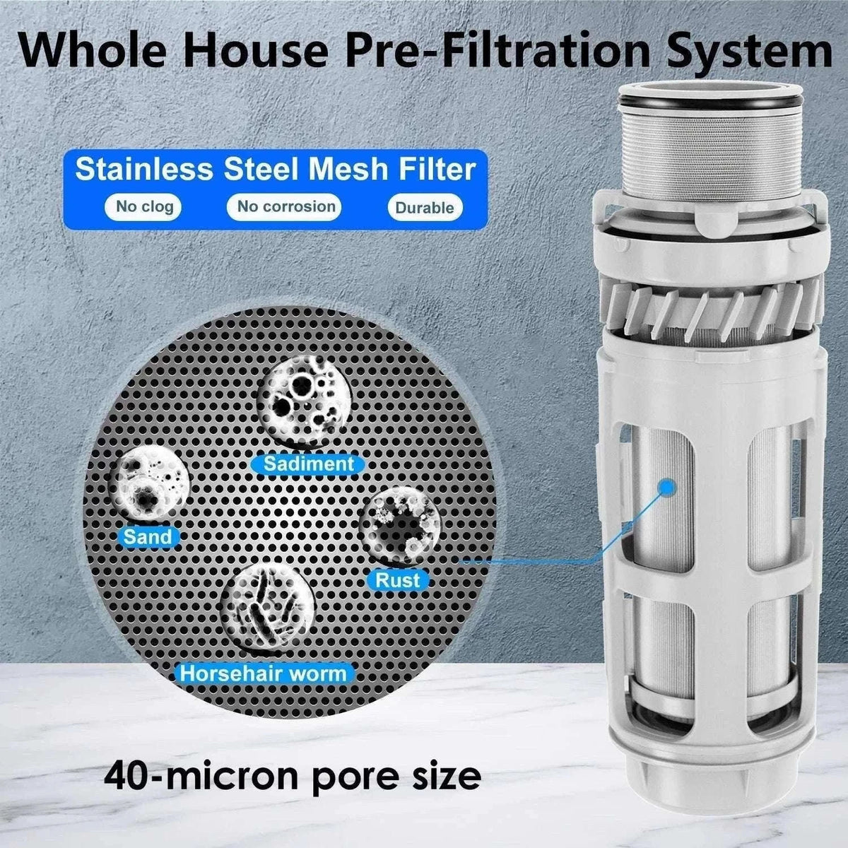 Automatic Whole House Water Prefilter with Backwash & 40μm Mesh-Host and Filter