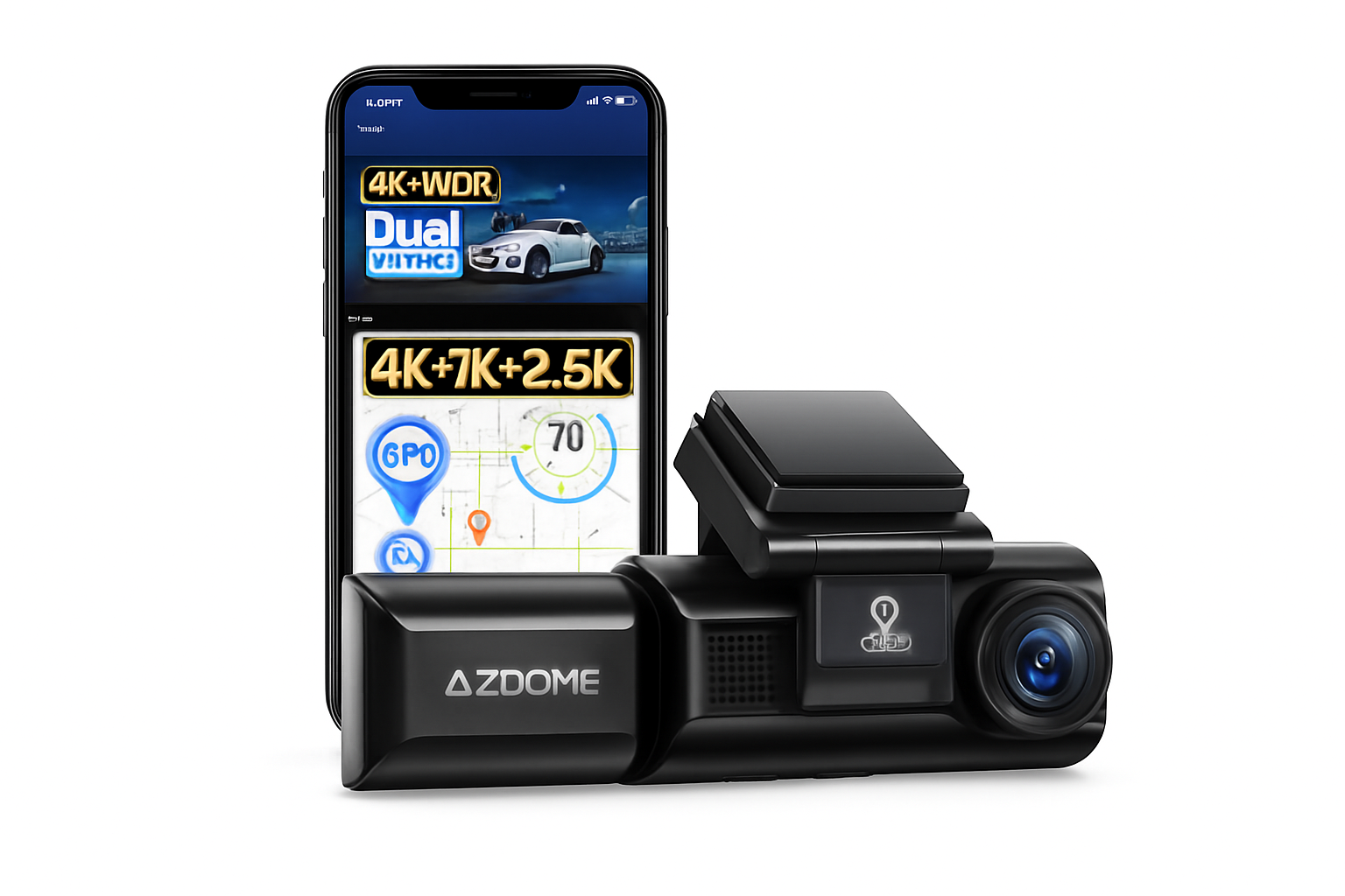4K 3 Channel Dash Cam with WiFi, GPS, IR Night Vision and Parking Mode