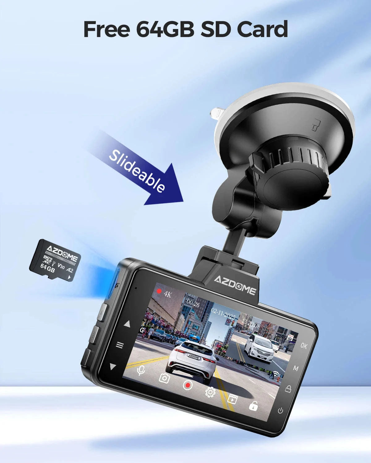 AZDOME 4K Dual Dash Cam with 3" Screen and Rear Camera-M01 Pro Front n Rear / United States / AZDOME Card 64GB