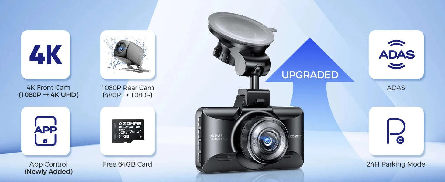AZDOME 4K Dual Dash Cam with 3" Screen and Rear Camera-M01 Pro Front n Rear / United States / AZDOME Card 64GB