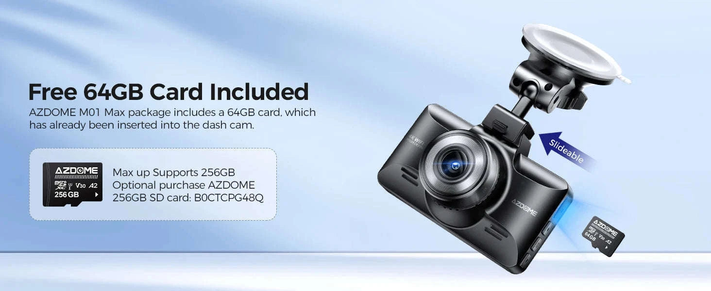 AZDOME 4K Dual Dash Cam with 3" Screen and Rear Camera-M01 Pro Front n Rear / United States / AZDOME Card 64GB