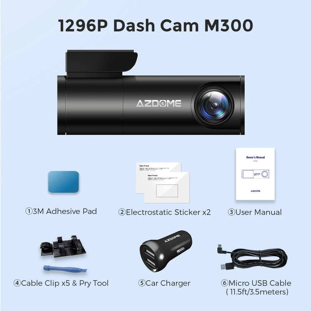 AZDOME M300 1296P Dash Cam with WiFi, Voice Control & Parking Mode-M300 Standard / United States / None
