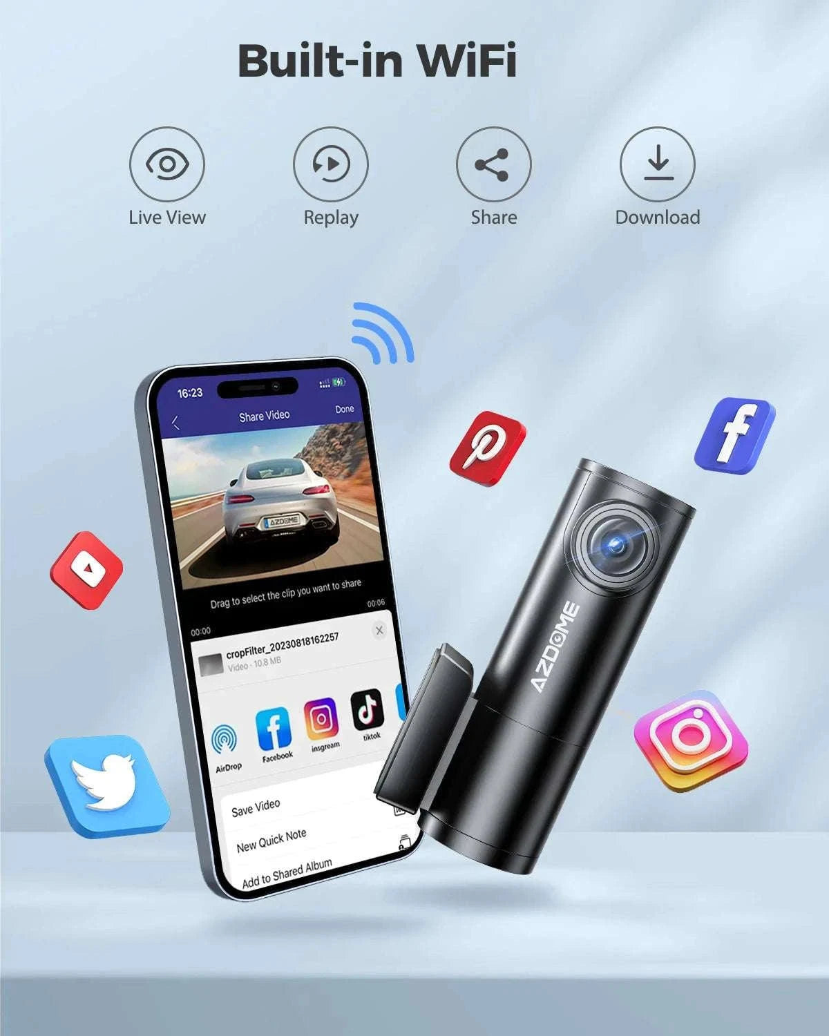 AZDOME M300 1296P Dash Cam with WiFi, Voice Control & Parking Mode-M300 Standard / United States / None