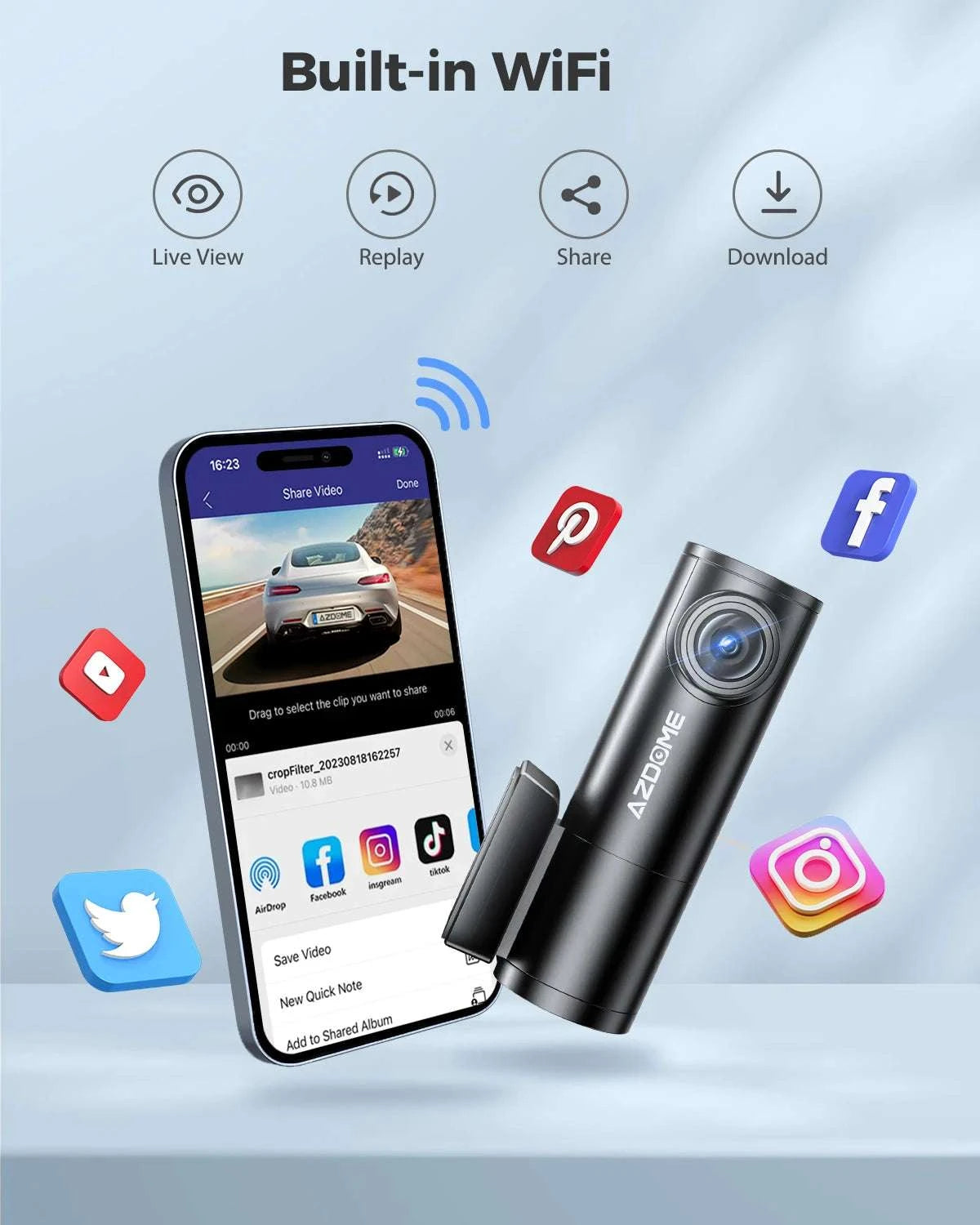AZDOME M300 1296P Dash Cam with WiFi, Voice Control & Parking Mode-M300 Standard / United States / None