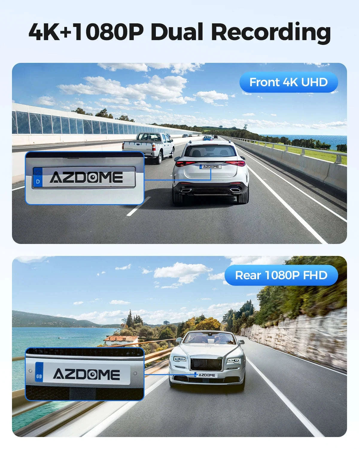 AZDOME M300S 4K + 1080P Dual Dash Cam-M300S Standard List / Free 64GB TF Card