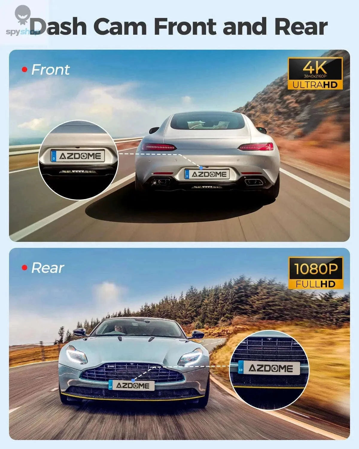 AZDOME M300S 4K Dual Dash Cam with GPS, WiFi & Voice Control-M300S Standard List / Saudi Arabia / Free 64GB TF Card