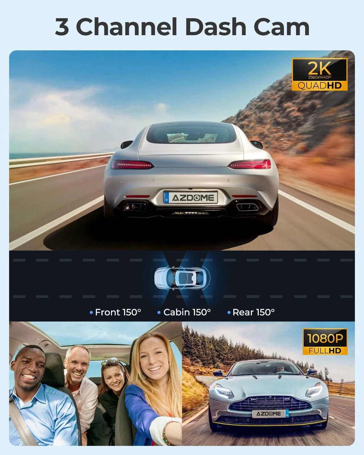 AZDOME M550 Pro 3‑Channel Dash Cam-M550 Pro (3CH) / Free 64G TF