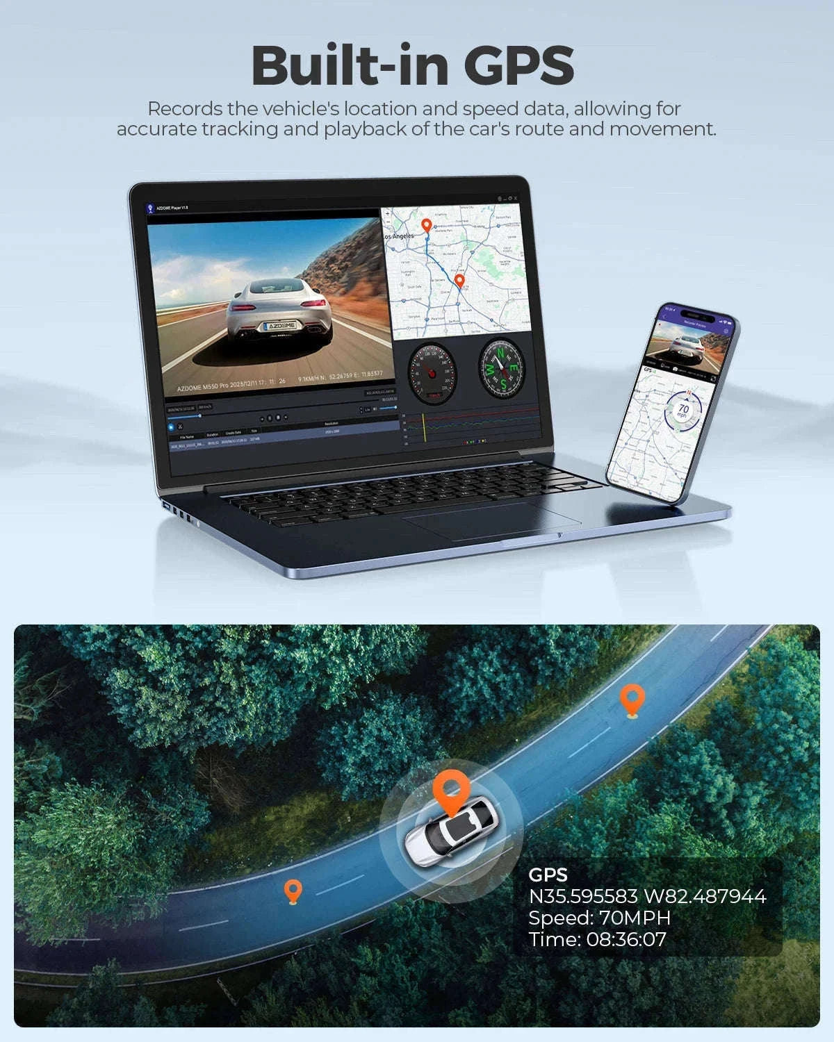 AZDOME M550 Pro 3-Channel Dash Cam with GPS & WiFi-M550 Pro (3CH) / Free 64G TF