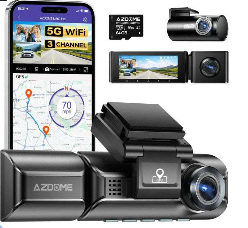 AZDOME M550 Pro 3-Channel Dash Cam with GPS & WiFi-M550 Pro (3CH) / Free 64G TF