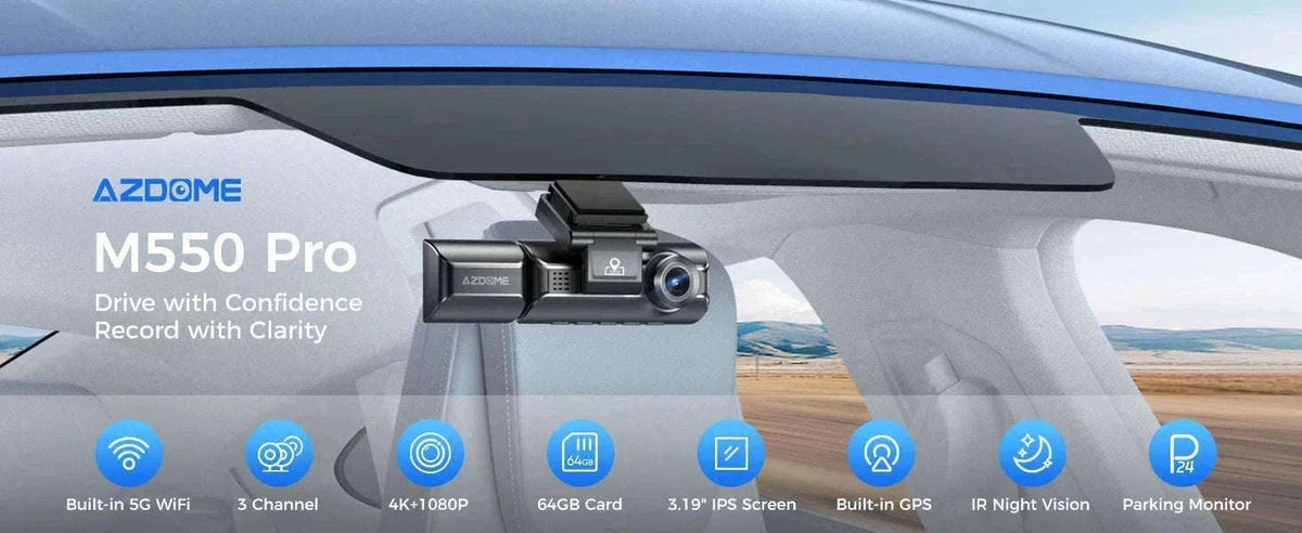 AZDOME M550 Pro 3-Channel Dash Cam with GPS & WiFi-M550 Pro (3CH) / Free 64G TF
