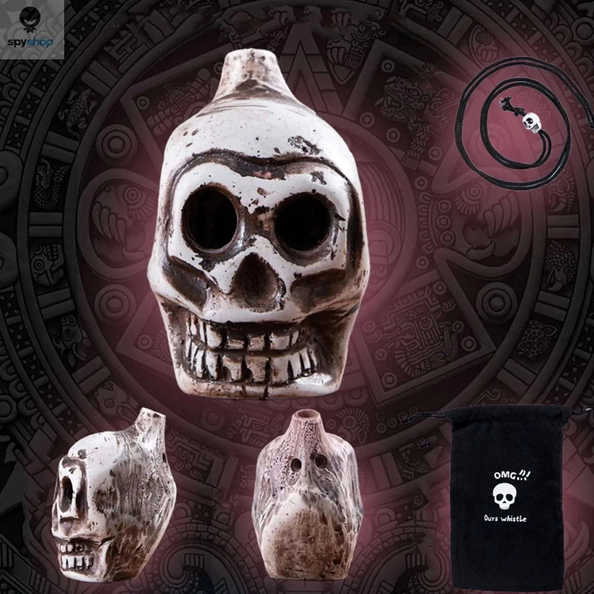 Aztec Death Whistle Skull Scream Instrument for Spooky Sound-silver / CHINA