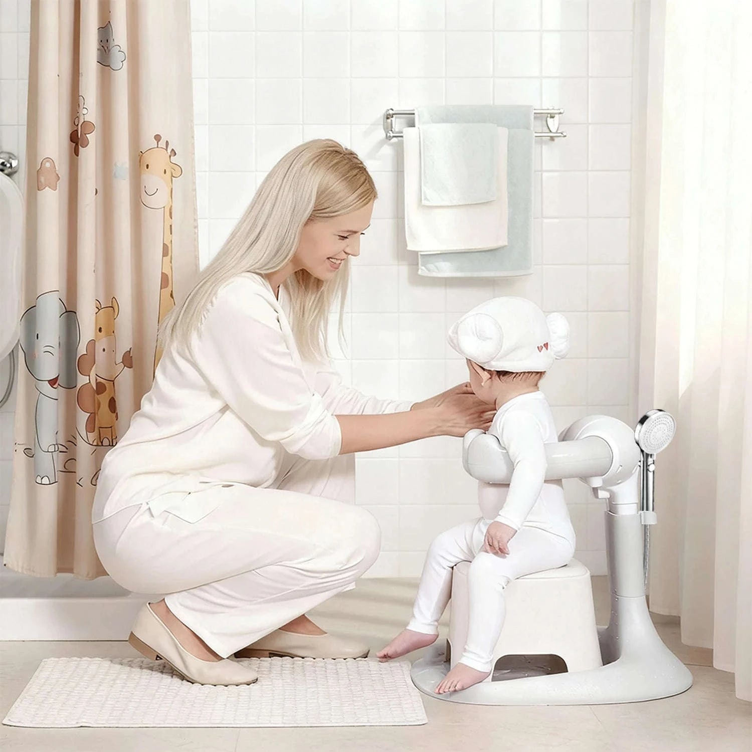 Baby Bath Stand with Adjustable Support and Non‑Slip Base-Poland / WHITE