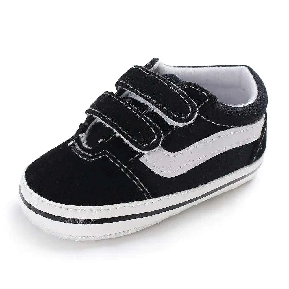 Baby Canvas Sneakers with Classic Stripes-Black / 7-12 months