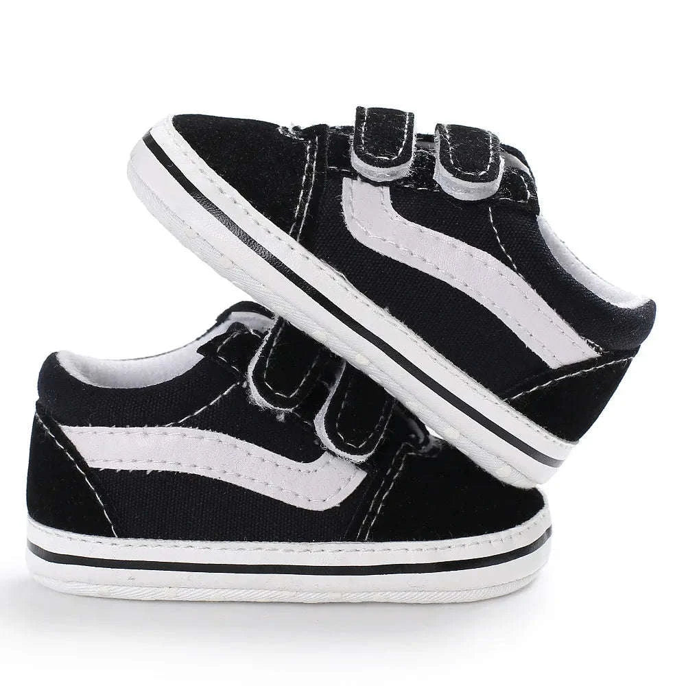 Baby Canvas Sneakers with Classic Stripes-Black / 7-12 months