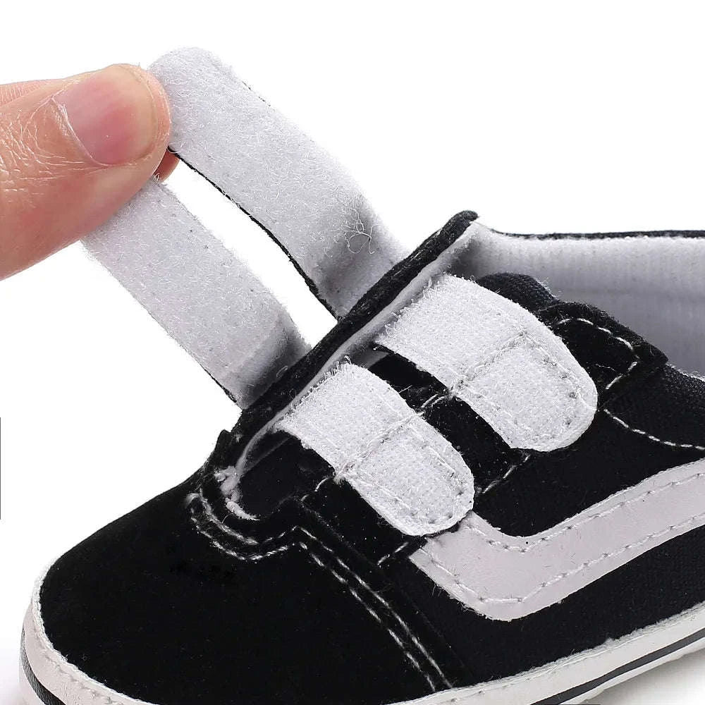Baby Canvas Sneakers with Classic Stripes-Black / 7-12 months