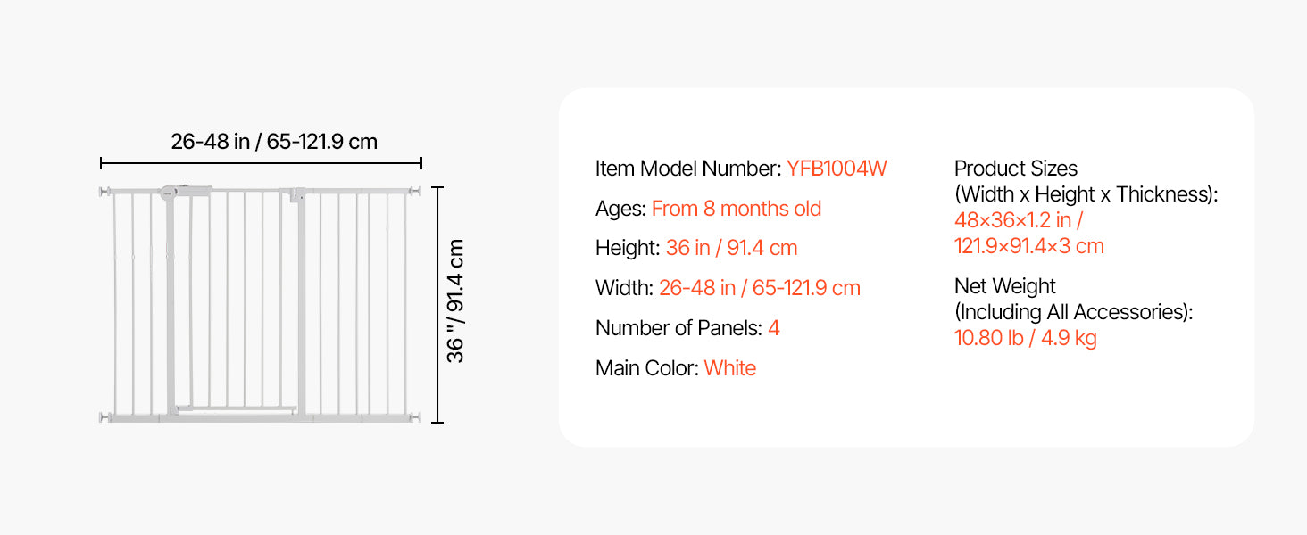 Adjustable Baby Gate with Auto-Close Door for Stairs and Doorways