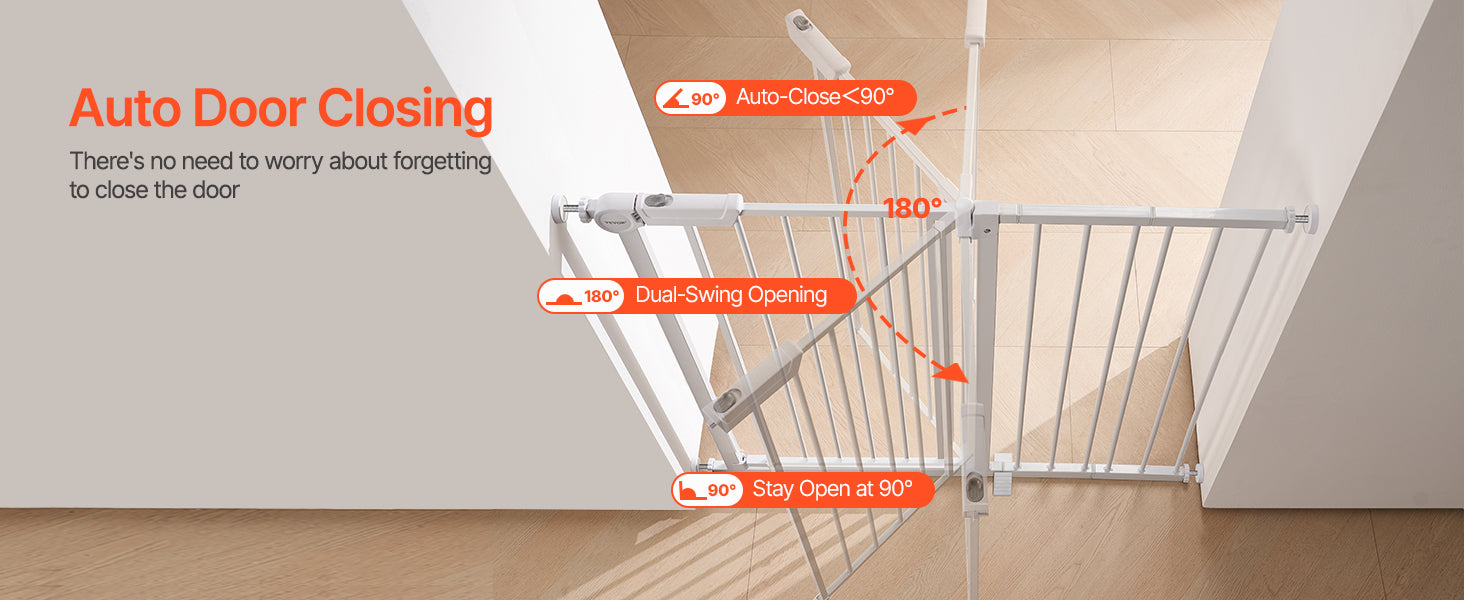 Adjustable Baby Gate with Auto-Close Door for Stairs and Doorways