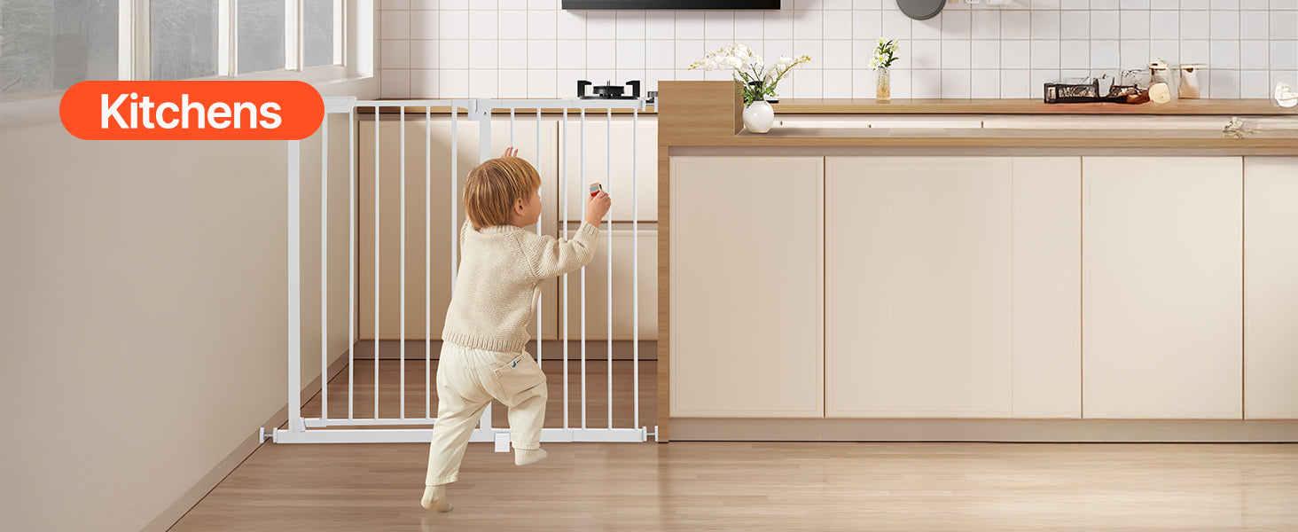 Adjustable Baby Gate with Auto-Close Door for Stairs and Doorways