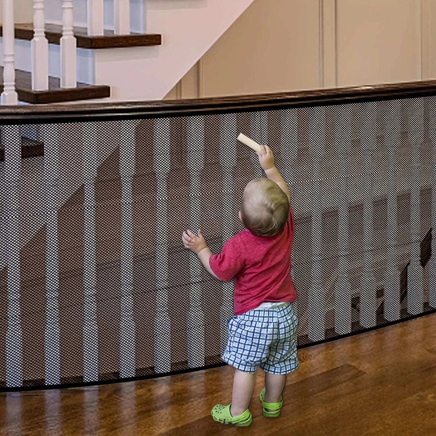 Baby Gate for Stairs Mesh Safety Net for Kids and Pets-Black