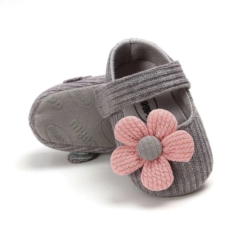 Baby Girls Cotton Shoes Retro Prewalkers-gray flower / 0-6 Months
