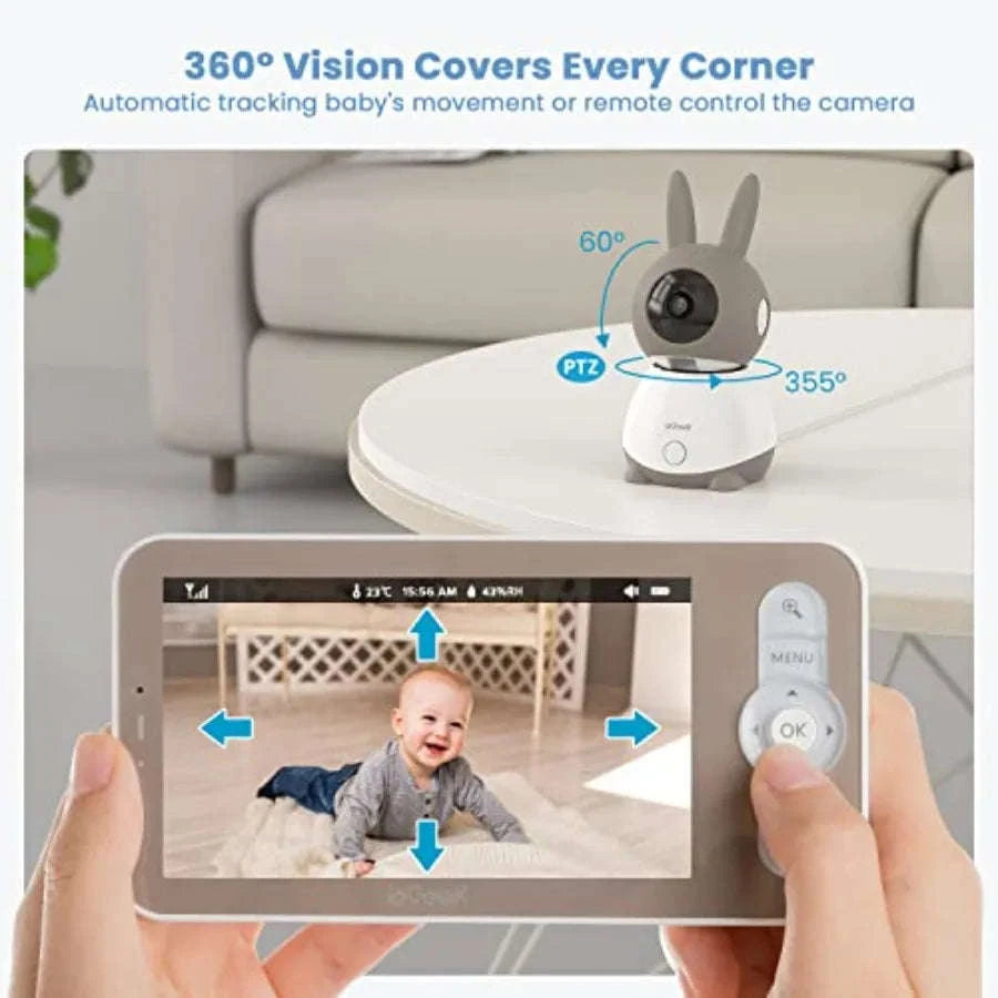 Baby Monitor with 2K HD Video, Pan-Tilt-Zoom, 5" LCD Screen-United States / White