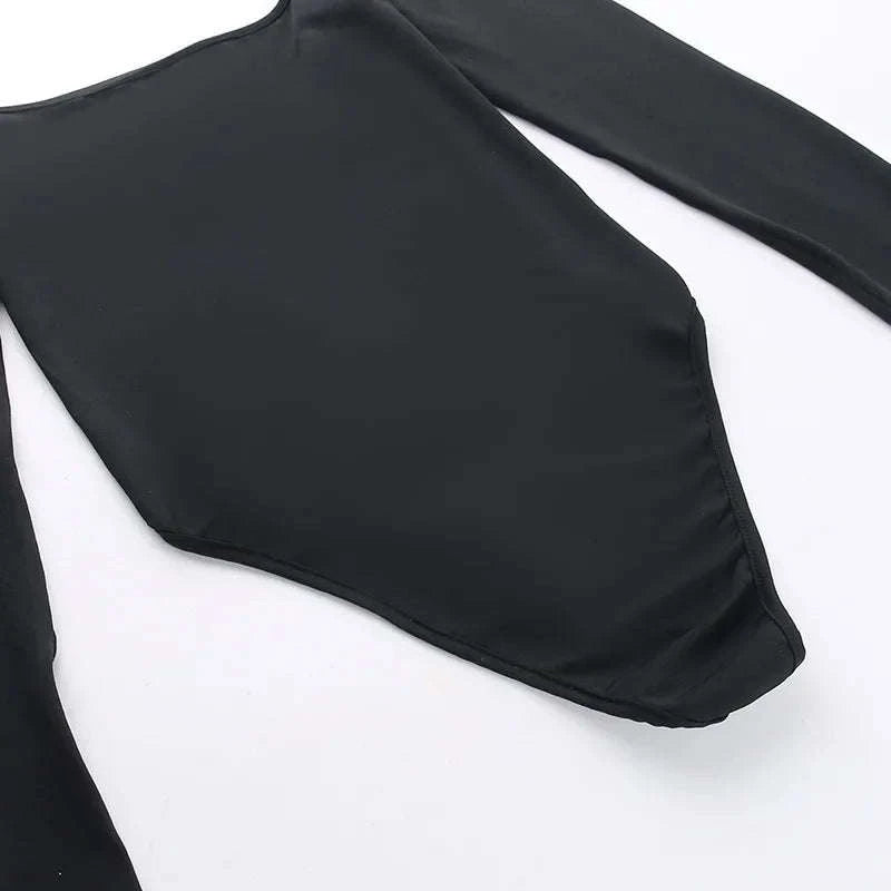 Backless Long Sleeve Bodysuit Slim Fit Square Neck Club Top-Black Bodysuit / L