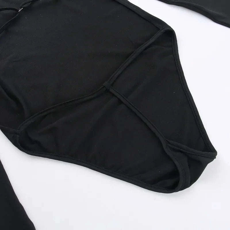 Backless Long Sleeve Bodysuit Slim Fit Square Neck Club Top-Black Bodysuit / L
