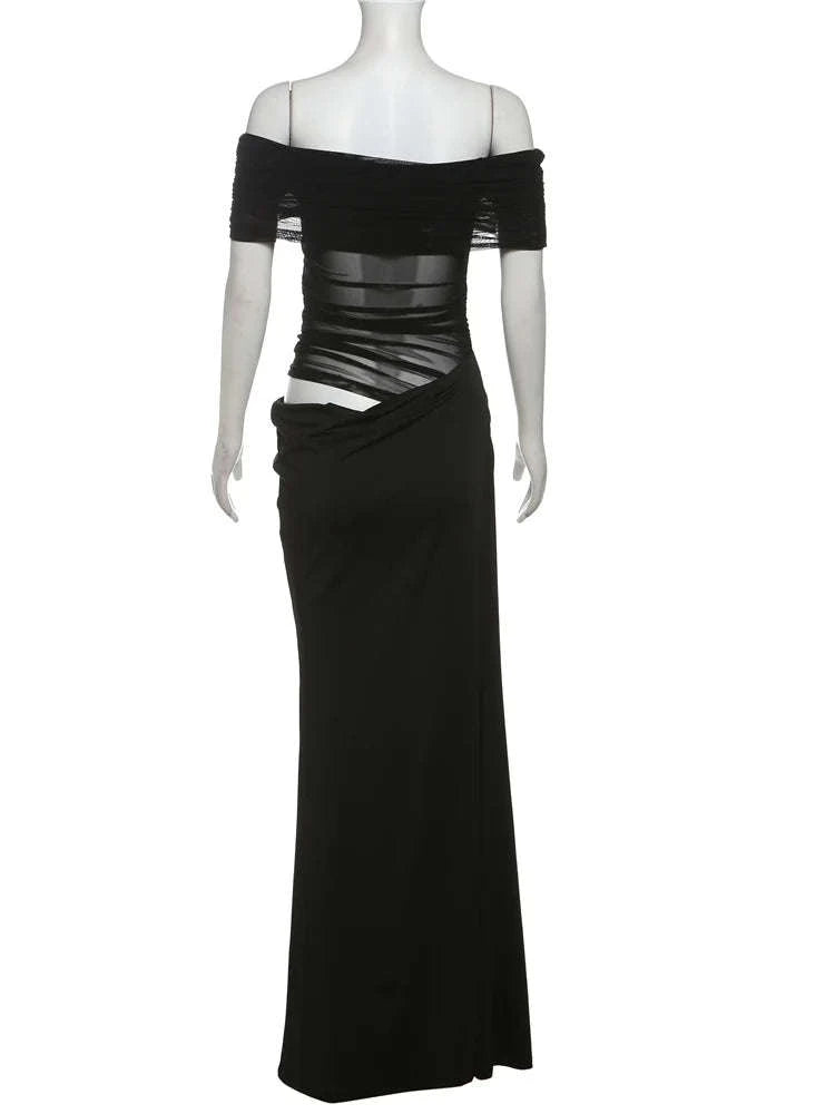 Backless Short Sleeve Floor-Length Dress-Claret / L / CHINA