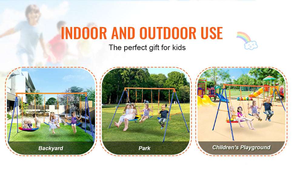 Backyard Swing Set with Saucer & Belt Seats, 600lb Capacity-Fabric 1 person / france