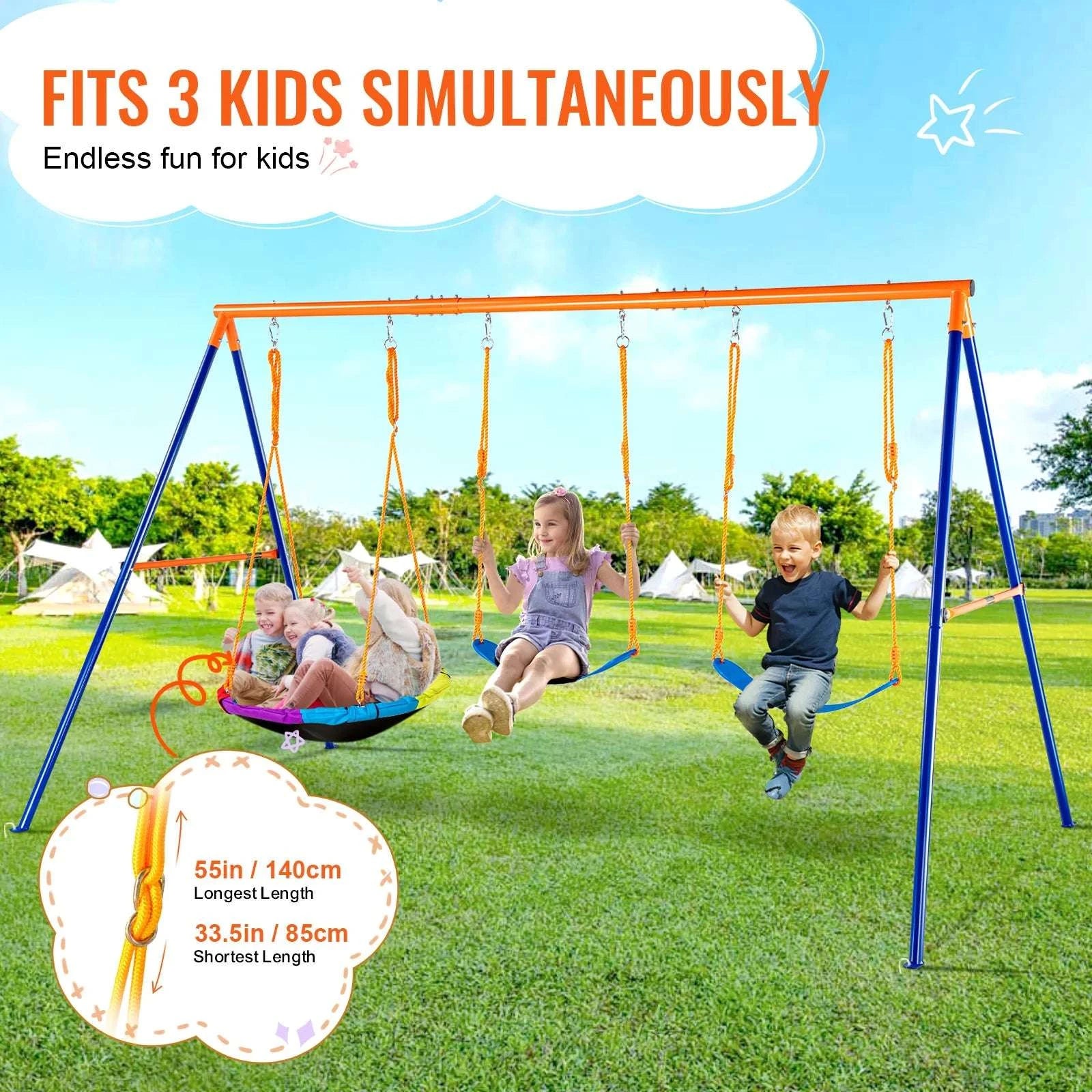 Backyard Swing Set with Saucer & Belt Seats, 600lb Capacity-Fabric 1 person / france